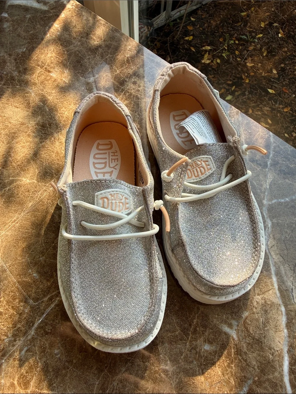 Hey Dude Kids Glitter Slip-On Sneakers in Silver and Light Pink